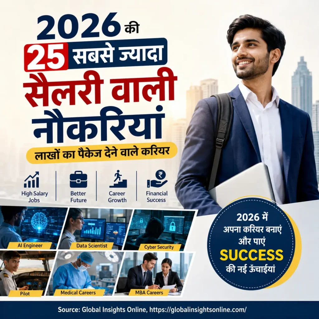 2026 की 25 सबसे ज्यादा सैलरी वाली नौकरियां, AI Engineer Salary, Data Scientist Career, Pilot Salary और Software Engineer Salary से जुड़े हाई सैलरी करियर