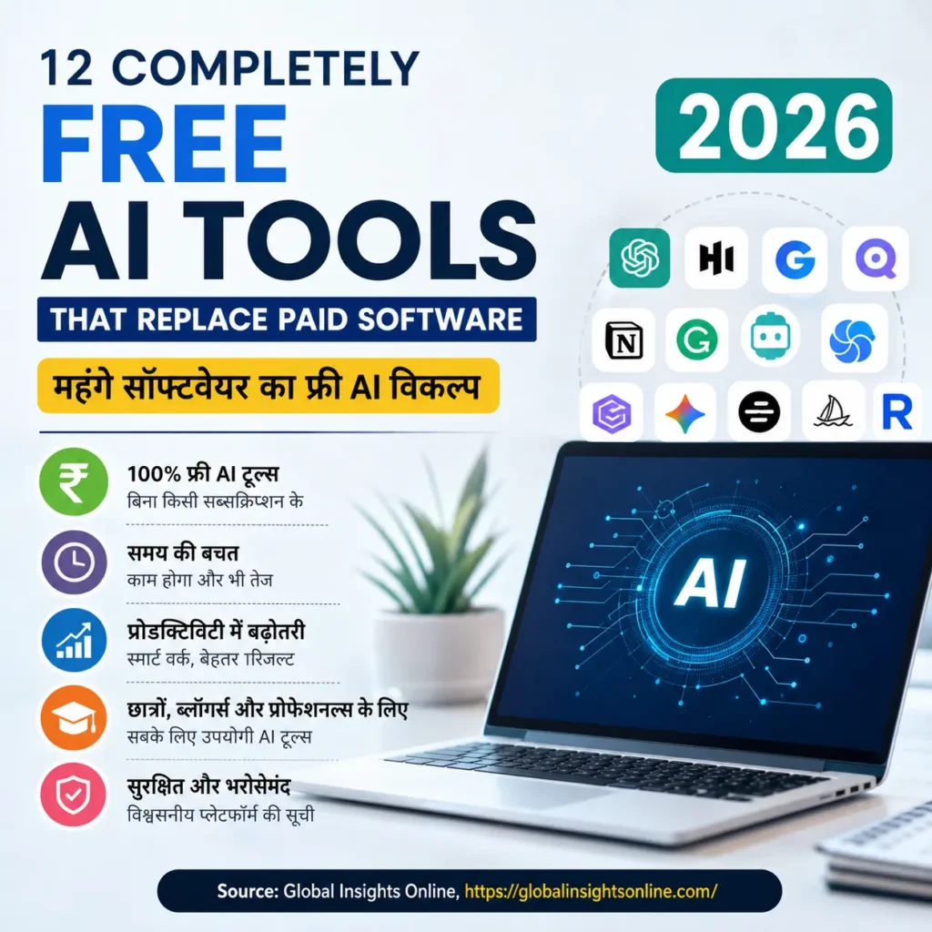 12 Completely Free AI Tools 2026 जो महंगे Paid Software को Replace कर सकते हैं छात्रों ब्लॉगर्स और प्रोफेशनल्स के लिए