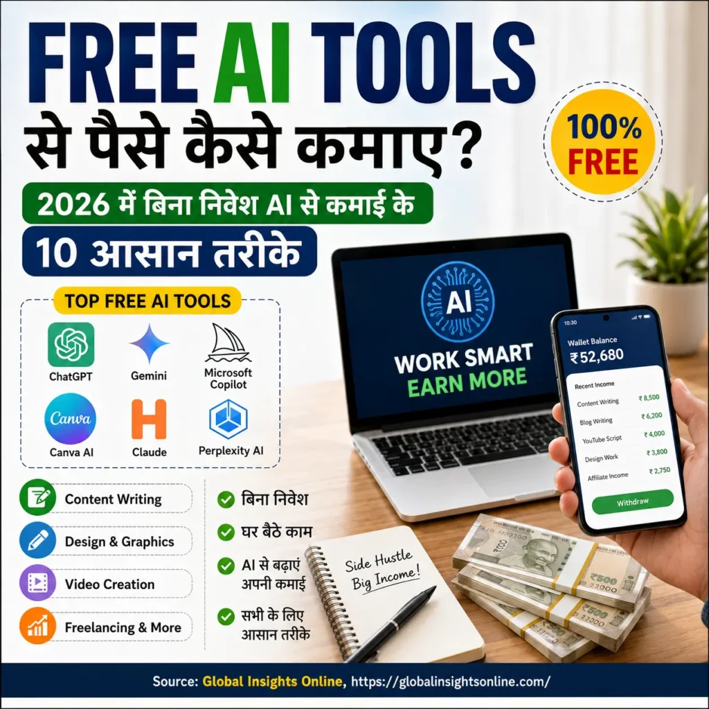 2026 के फ्री AI टूल्स से ऑनलाइन पैसे कमाने के तरीके और कमाई के अवसर