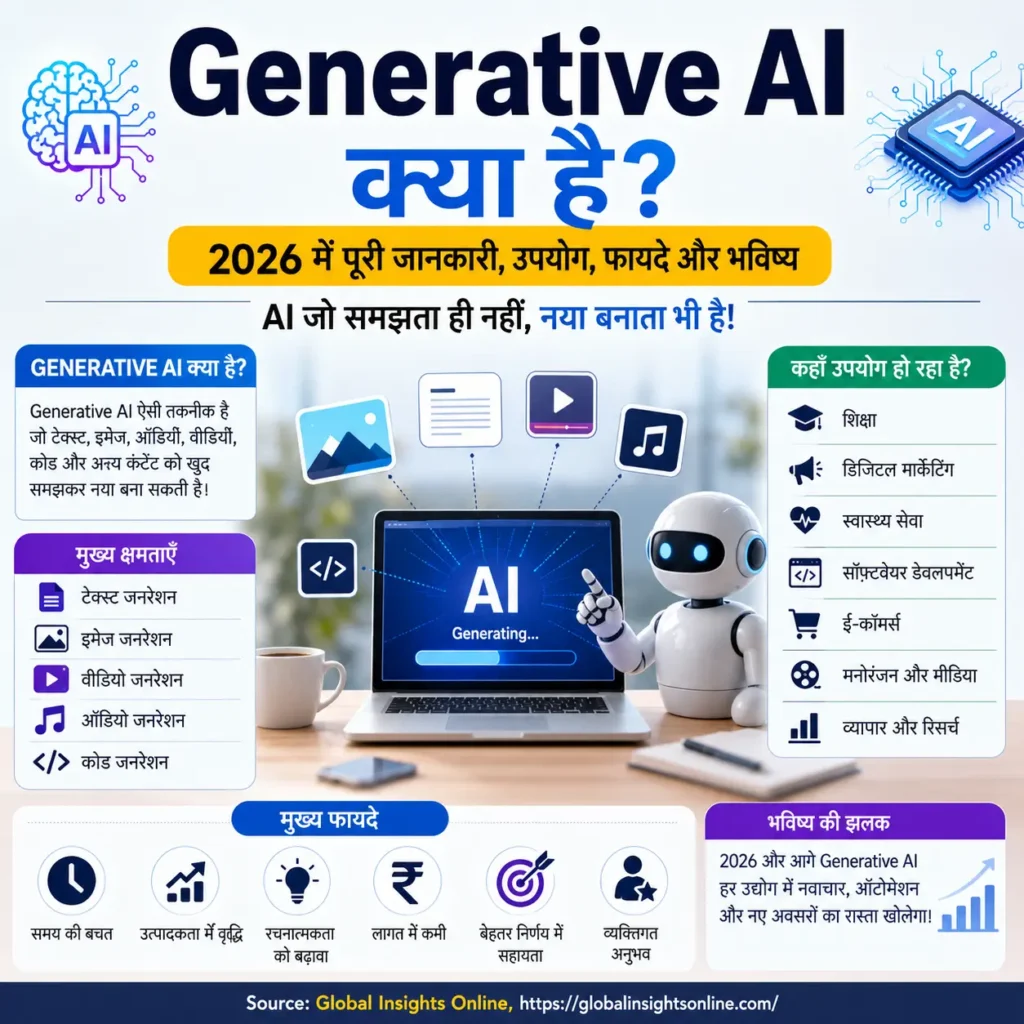 Generative AI क्या है 2026 की पूरी जानकारी, उपयोग, फायदे, उदाहरण और भविष्य